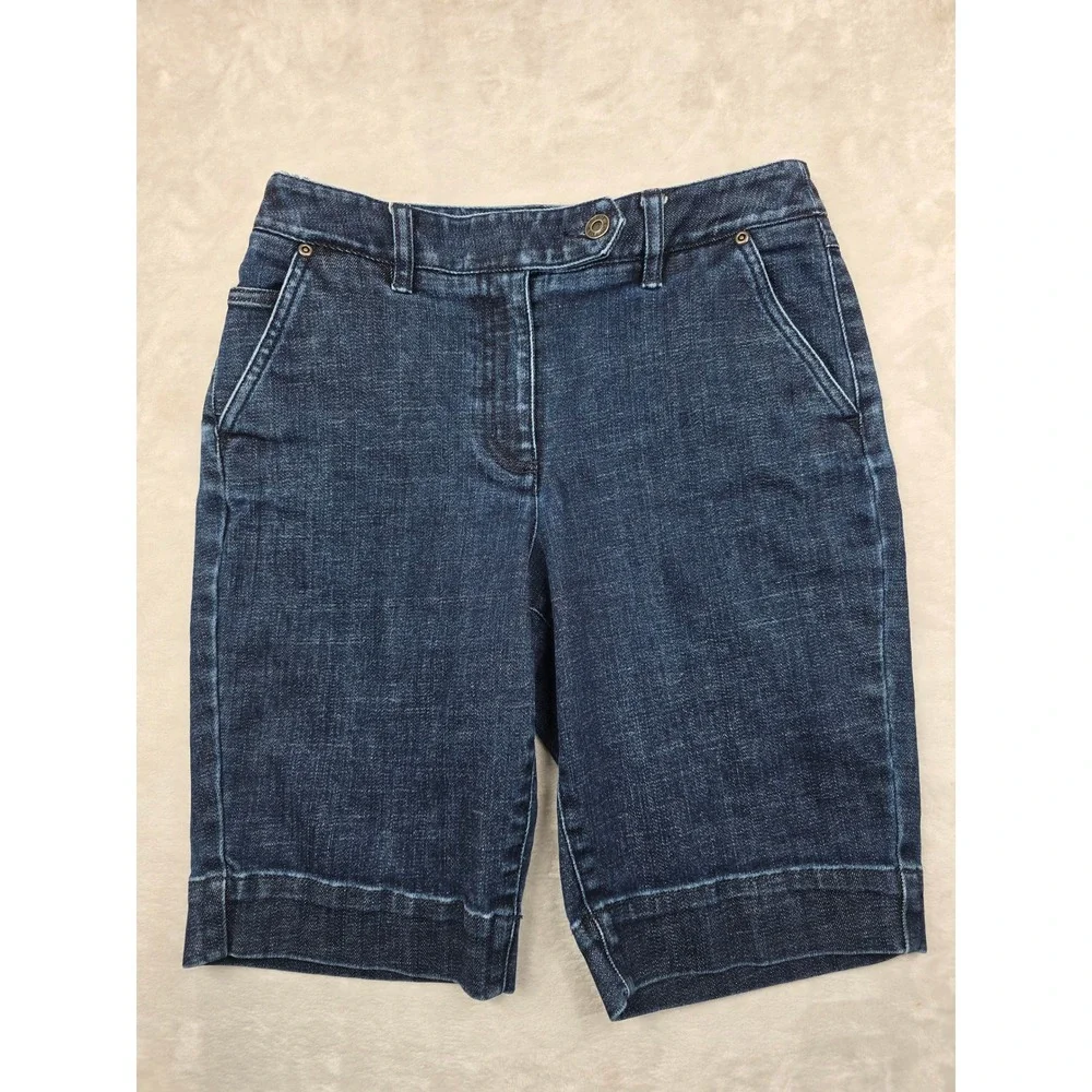 Talbots Denim Shorts Womens 4 Dark Wash Blue Jean Cotton Stretch Bermuda